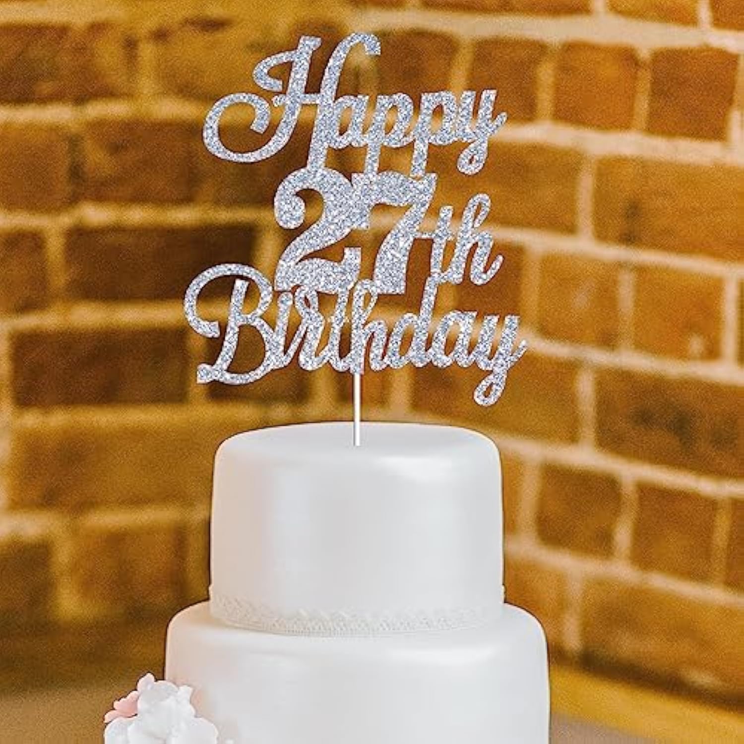 Happy 27Th Birthday Cake Toppers Silver Glitter, Cheers To 27 Years Old Bday Decoration 27Th Anniversary Cake Topper, Twenty-Seven Theme Cake Decorations For Birthday Anniversary Party