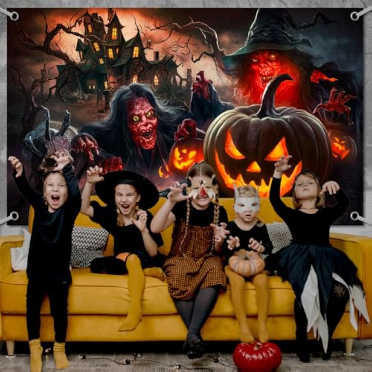 Halloween Backdrop Banner 71x43 Inch Pumpkin Wall Photo Booth Decor Indoor Outdoor