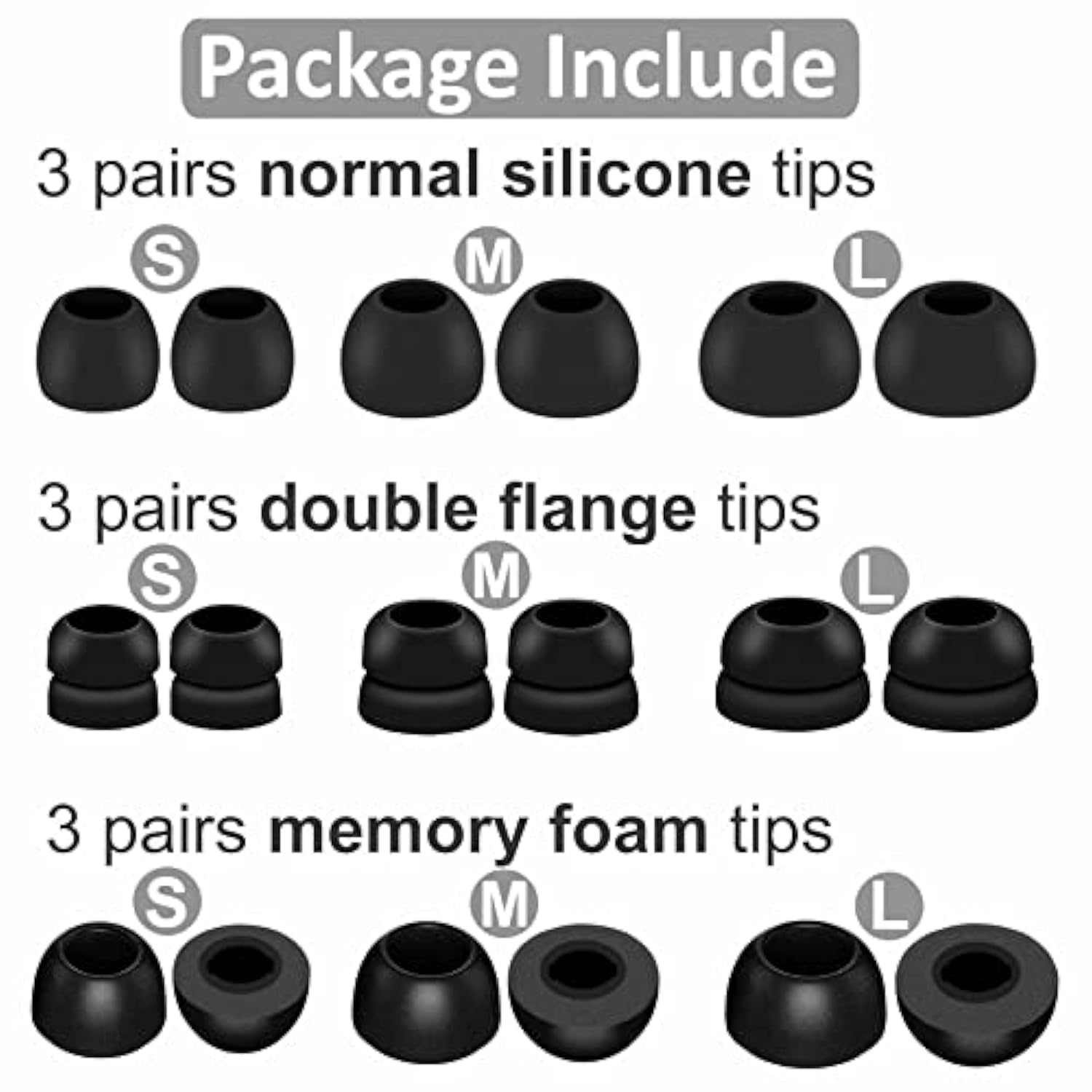 9 Pairs Ear Tips Set Compatible With Beats Fit Pro, Memory Foam Double Flange And Normal Silicone Tips S/M/L Replacement Noise Isolation Fit In Case Eartips For Beat Fit Pro - Black