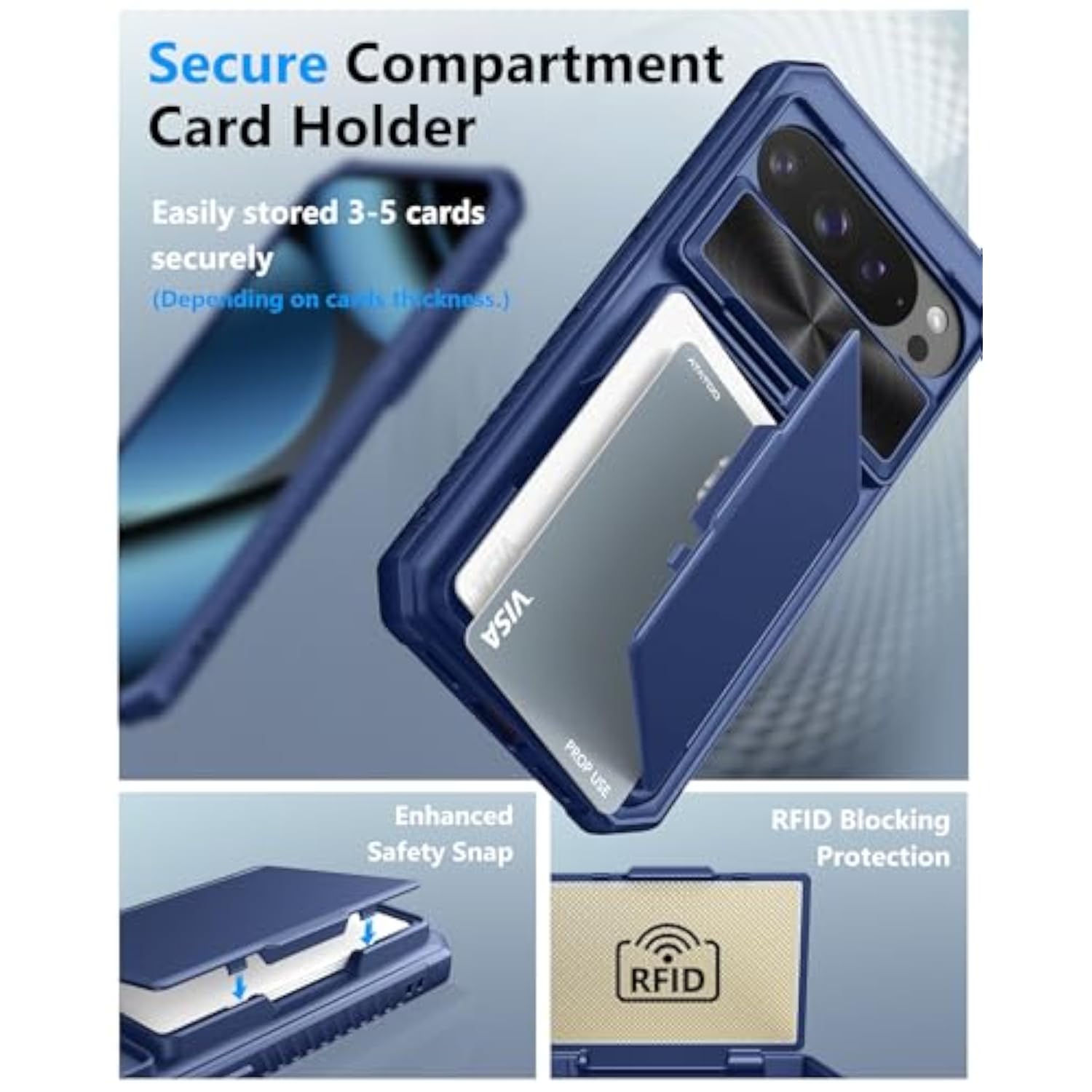 Google Pixel 10/10 Pro Wallet Case with Card Holder for 4 Cards, Blue Color