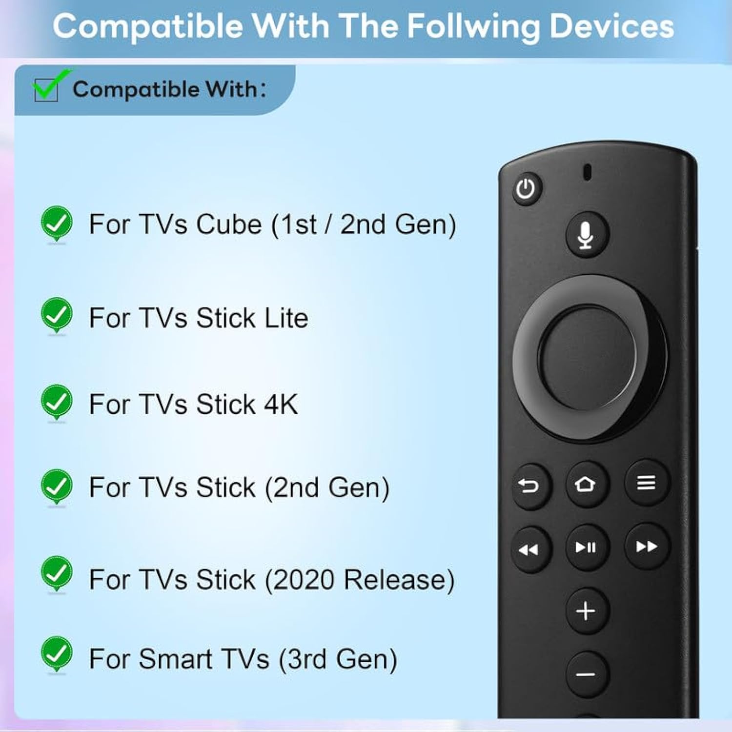 Replacement Stick Remote Control Fit For Amz Fire Smart Tvs Stick (2Nd/3Rd Gen/Lite),Amz Smart Tv 3Rd Gen, Amz Smart Tv Stick 4K, Amz Smart Tv Cube