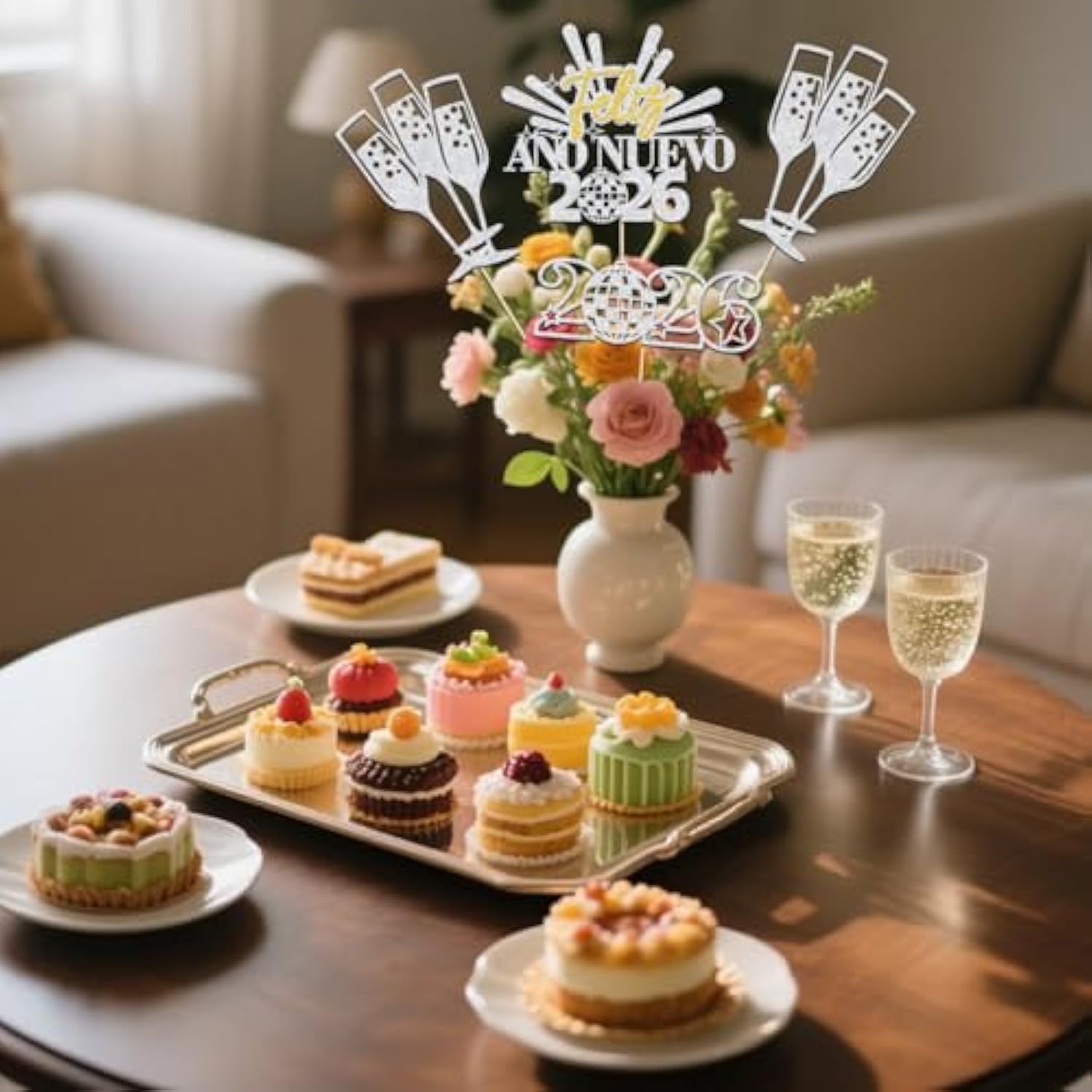 12pcs Feliz Año Nuevo 2026 Party Centerpiece Sticks Decorations