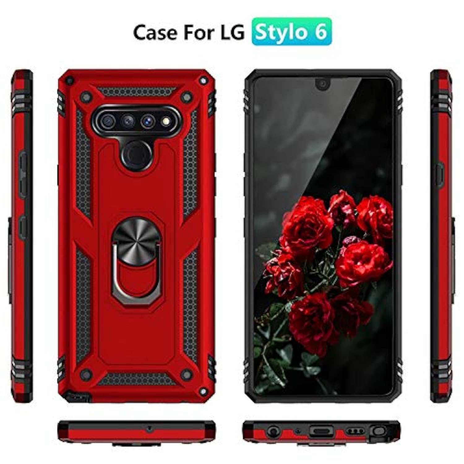 Compatible With Lg Stylo 6 Case, With [Tempered Glass Screen Protector][Metal Ring][Magnetic Support] Kickstand Heavy Duty Drop Protector Phone Case Cover (Black)