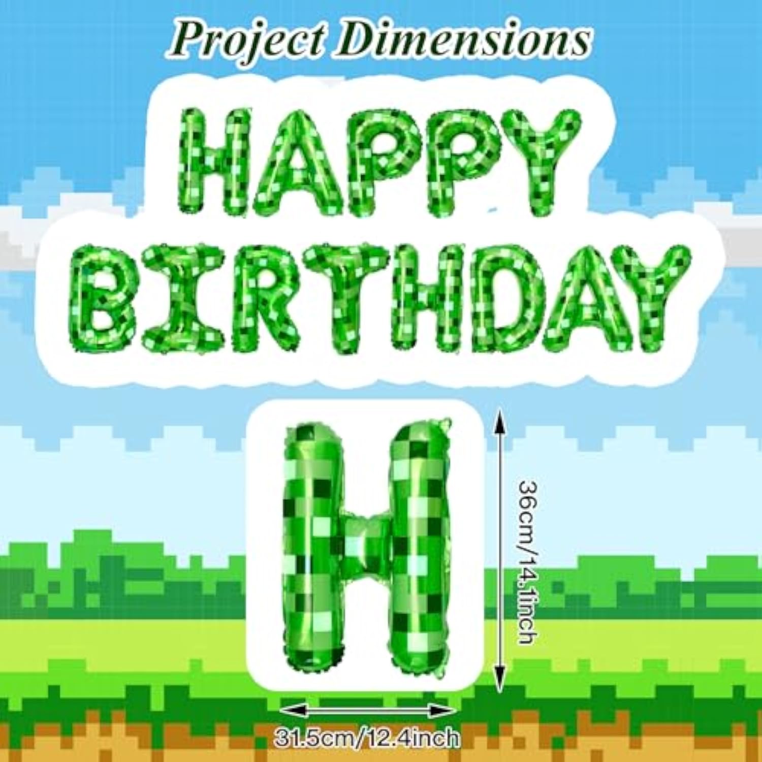 Green Pixel Themed Happy Birthday Banner Party Decorations Kit With Pixel Balloons,Tnt Pixel Backdrop Supplies For Boys Kids Indoor Outdoor Celebration, Themed Party Essentials (Pixel Green)