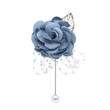 Rose Wedding Wrist Corsage And Boutonniere Set Party Prom Hand Ribbon Flower Suit Decor (Gray Blue)