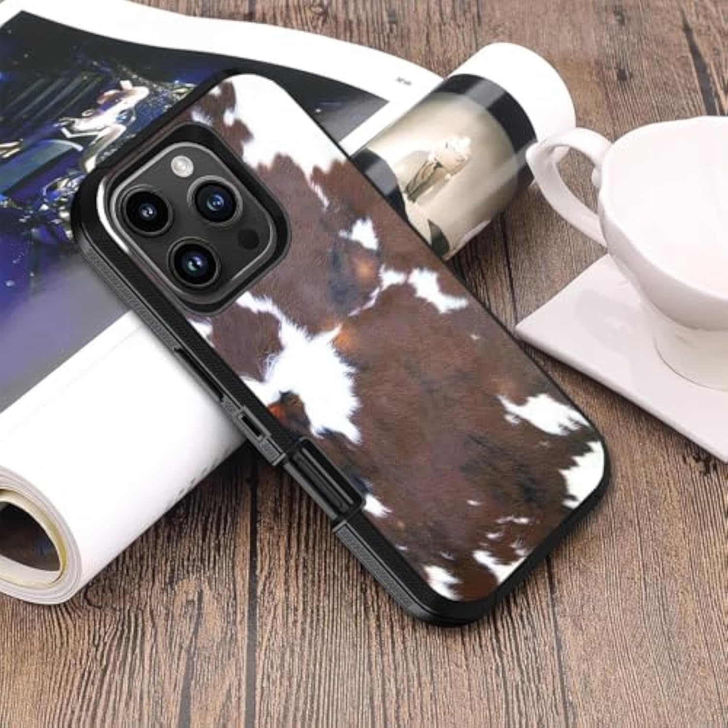 For Iphone 16 Pro Max Case, Heavy Duty 3 In 1 Hybrid [Military Grade] Shockproof Drop Full-Body Protective Cover For Iphone 16 Pro Max (6.9 Inch, 2024), Brown Cow Print