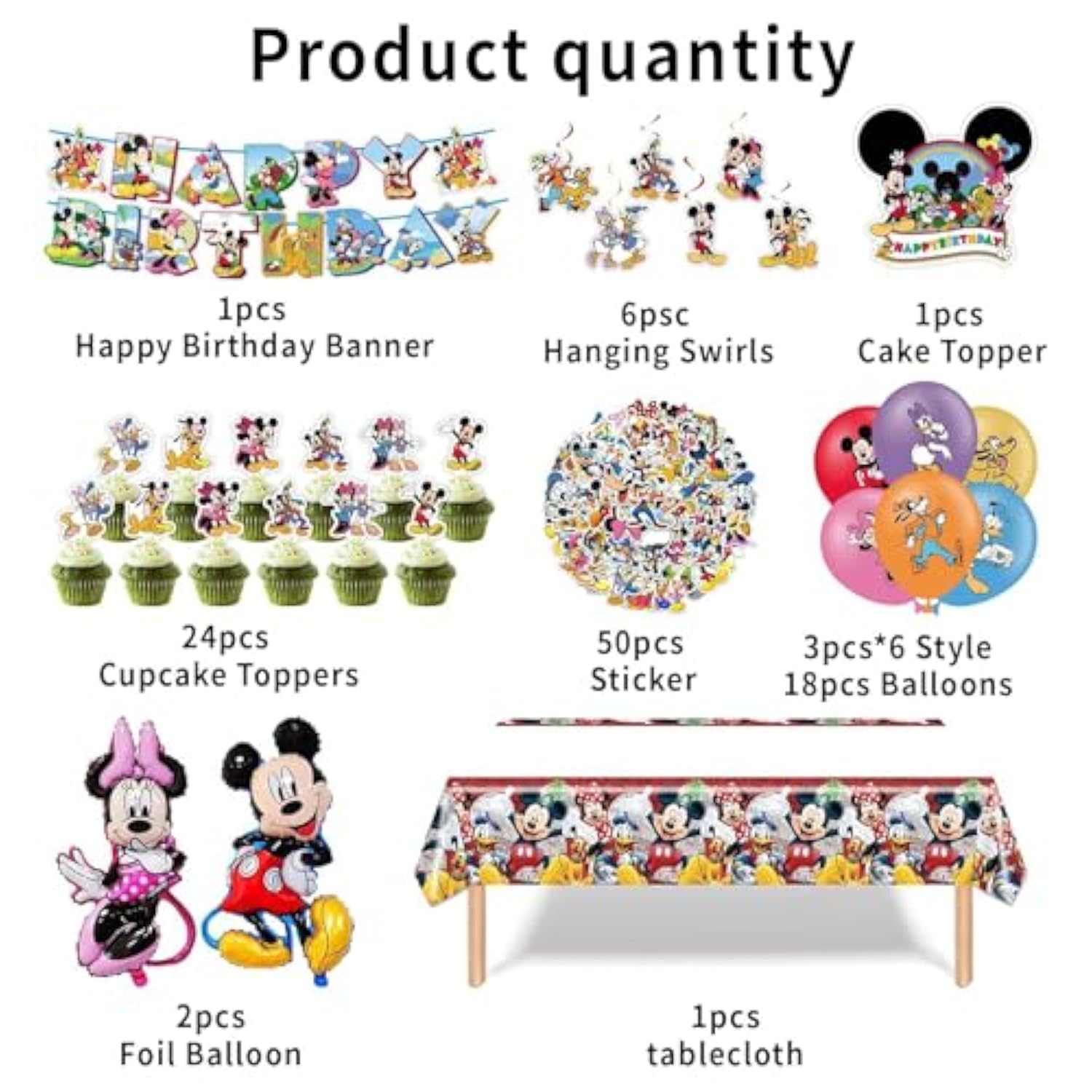 Cartoon Party Supplies, Cute Mouse Birthday Party Decorations Include Happy Birthday Banner, Balloons, Hanging Swirls, Stickers, Cake Toppers, Tablecloth