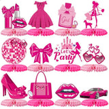 12 Pack Pink Honeycomb Centerpieces, 3D Girl Theme Table Decor for Birthday Party