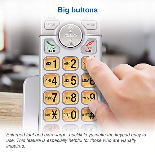 El51203 Dect 6.0 2-Handset Cordless Phone - Full Duplex Handset Speakerphone, Caller Id/Call Waiting, Backlit Keypad & Display, Intercom, Eco Mode, White/Silver