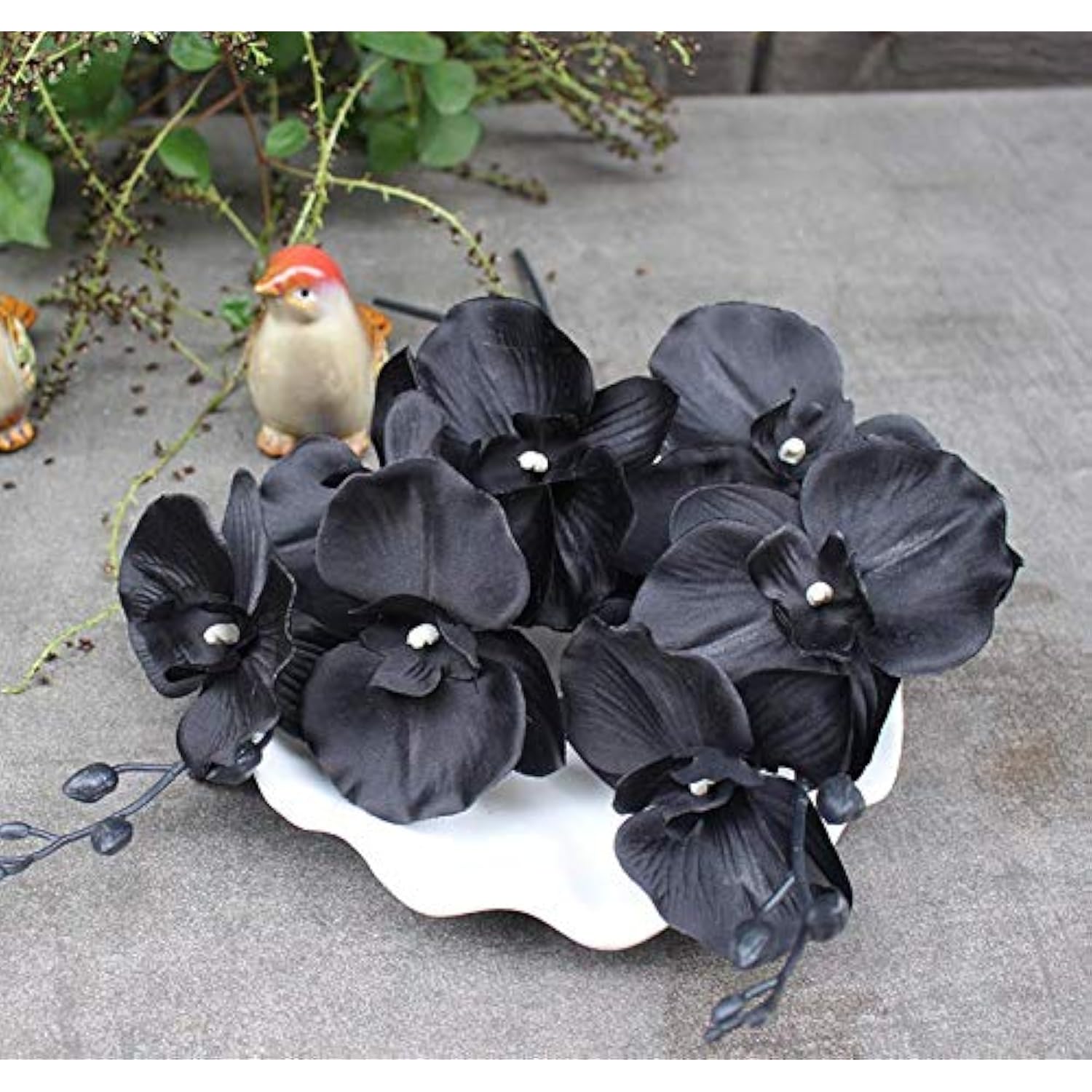 Artificial Orchid Stems Set Of 3,18” Black Dancing Orchid,Uv Resistant No Fade Phalaenopsis,Silk Plants Real Touch Orchid For Christmas Flower Arrangements Wreaths