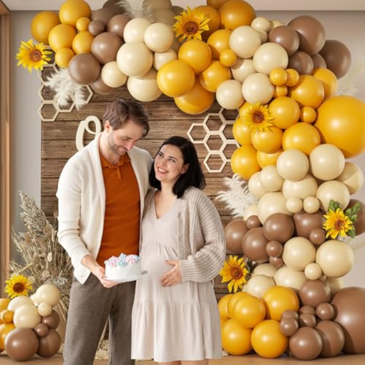 140pcs Bee Balloon Garland Kit with Brown Yellow White Balloons for Baby Shower