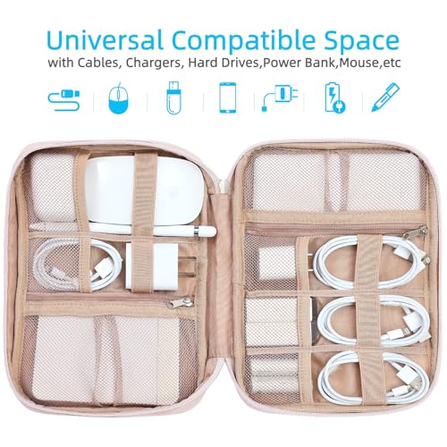 Travel Cord Organizer Case, Tech Electronic Bag, Essentials For Charger, Cable, Phone, Hard Drive, Usb, Sd Card, Pink