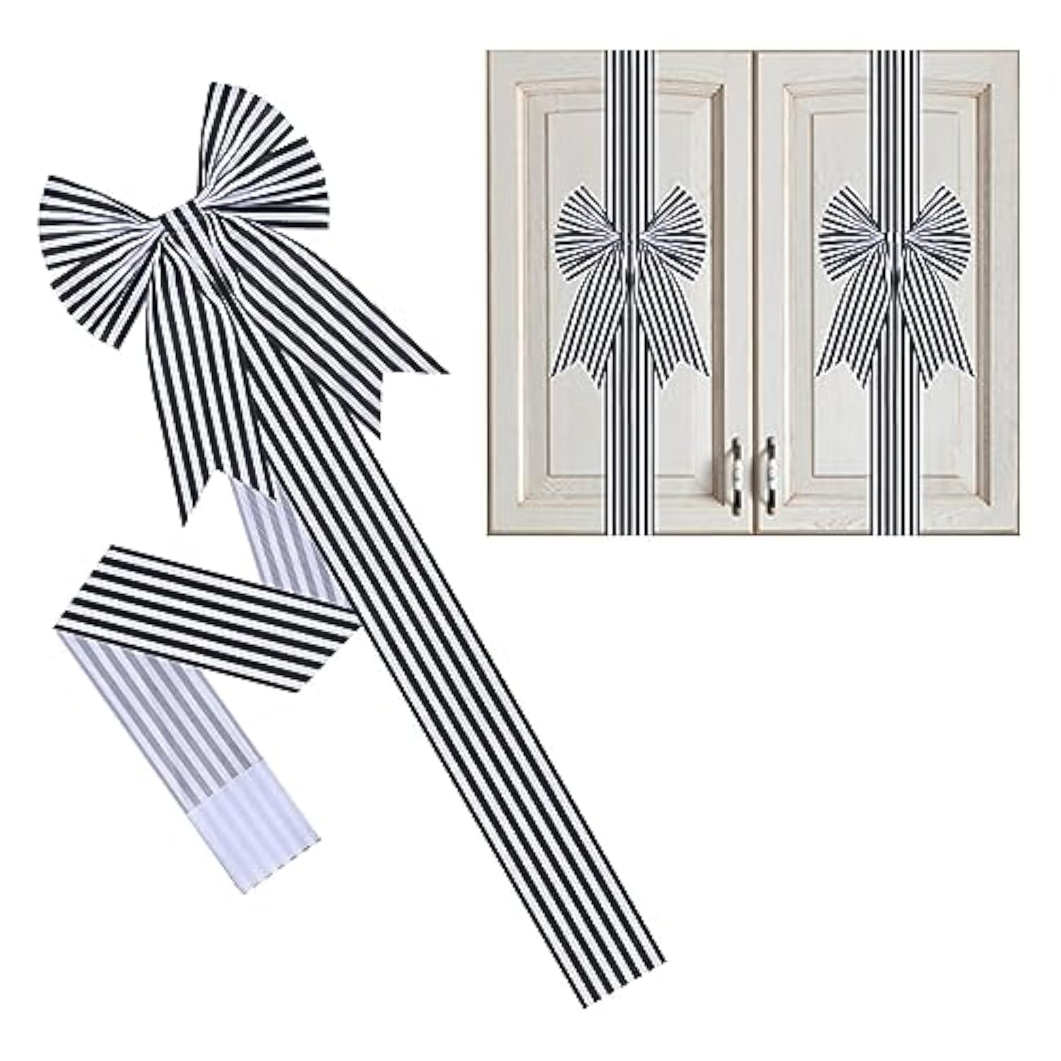 Handmade Rustic Black White Stripe Burlap Bows 4-Pack Farmhouse Christmas Decor For Kitchen Cabinets & Doors,Eco Friendly Linen Holiday Door Hangers,Bulk Wedding Wall Accents