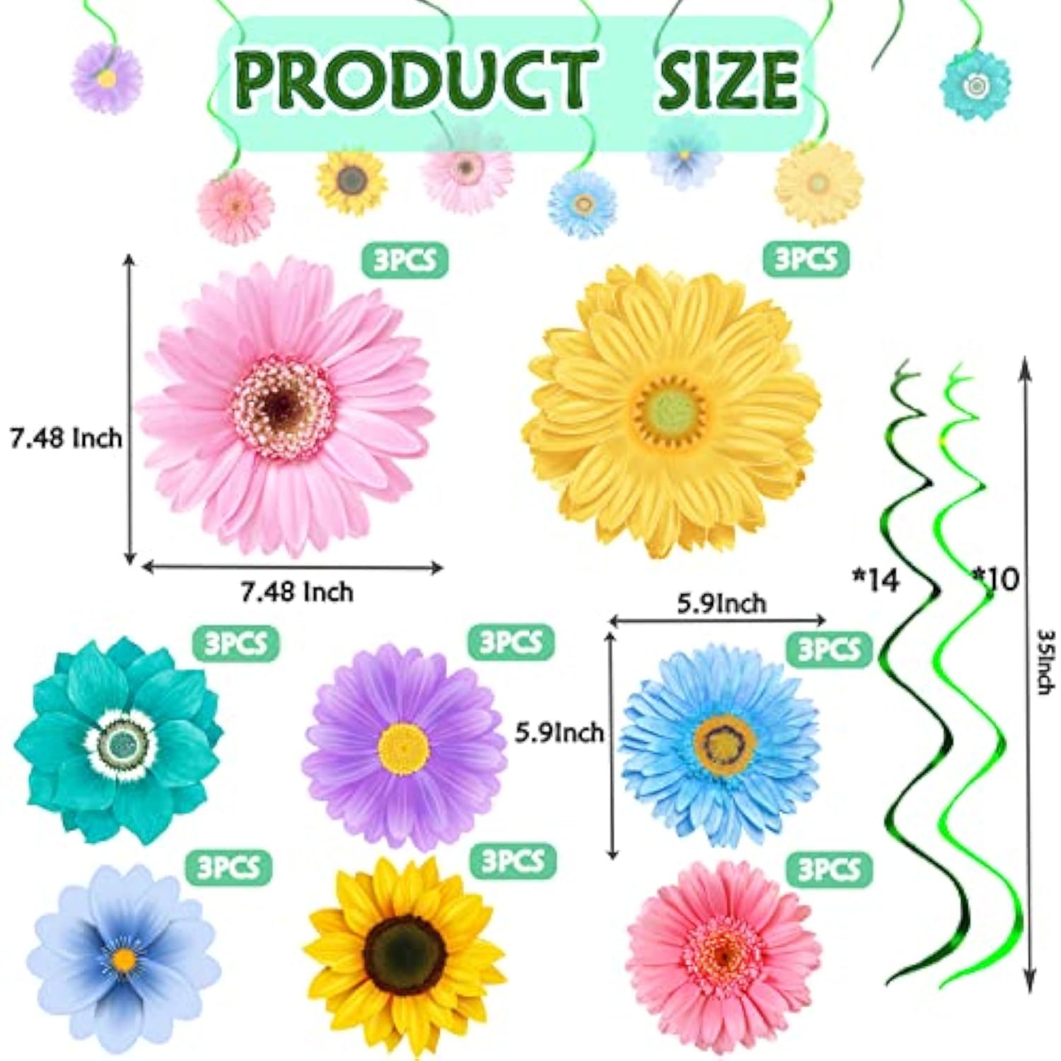 48Pcs Spring Summer Sunflower Hanging Swirl Decorations,Sunflower Baby Shower Decor, Flower Party Decorations For Birthday Autumn Easter Party Classroom Decor