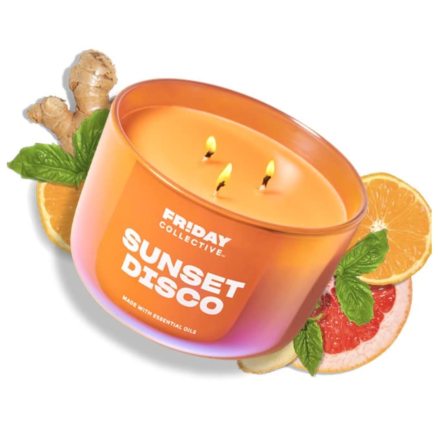 Sunset Disco Candle, Citrus Scented, Made With Essential Oils, 3 Wicks, 13.5 Oz