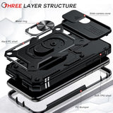 Compatible For Iphone Se 3Rd/ 2Nd Generation Case: 7/8/ Se 2022 2020 Phone Cover With Slide Camera Cover+ 2Pcs Tempered Glass Screen Protector, Full Body Case With Kickstand For Se, Black