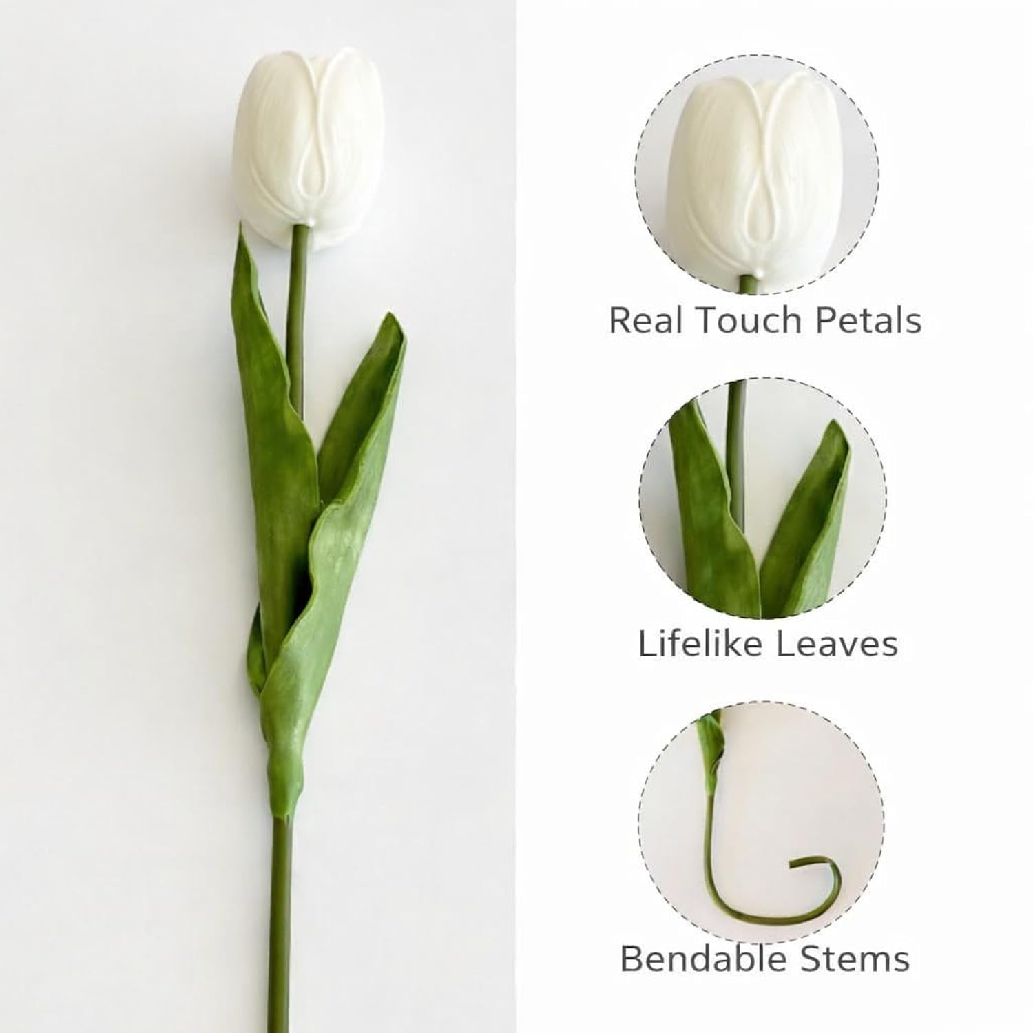 19'' Real-Touch Latex Artificial Tulip Flowers, 6-Pack Milky White Faux Tulips For Home Decor, Table Centerpieces, Spring Arrangements & Bouquets