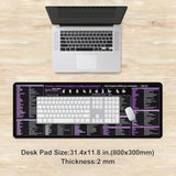 Xl Large Mouse Pad Desk Mat With Purple Excel Shortcuts Cheat Sheet, Anti-Slip Keyboard Pad With Multifunctional, Gaming Mousepad, Office Desk Accessories For Computer,Pc And Laptop (Ts1118)