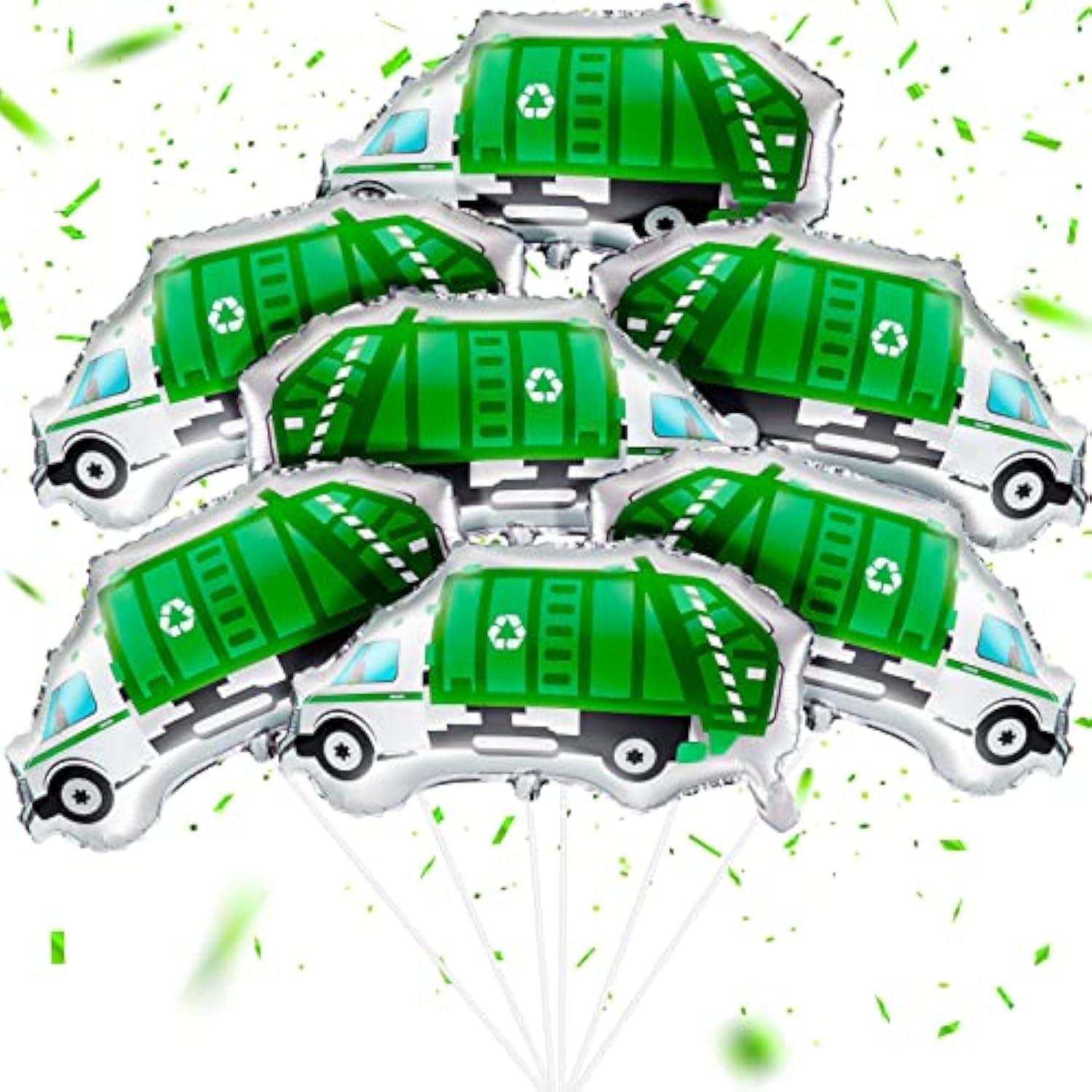 12 Pack Garbage Truck Foil Balloon Trash Truck Birthday Party Decoration Trash Waste Management Recycling Green Foil Balloon Baby Shower Party Favor Supplies