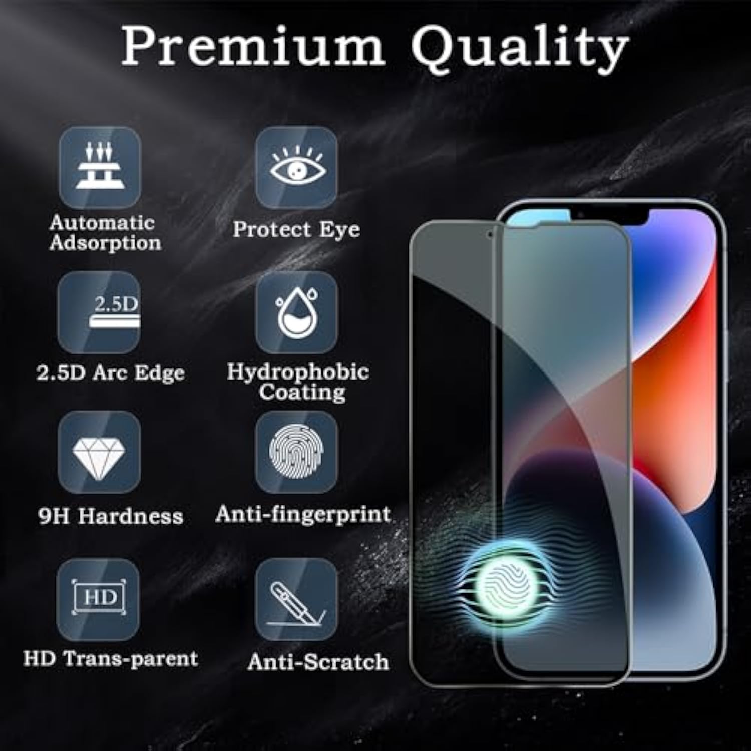 Privacy Screen Protector For Iphone 14 Plus, Shatterproof Tempered Glass Accessories, Anti Spy Tempered Glass Film, Case Friendly Ultra Resistant 9H Hardness Anti-Glare Hd Black -3 Pack