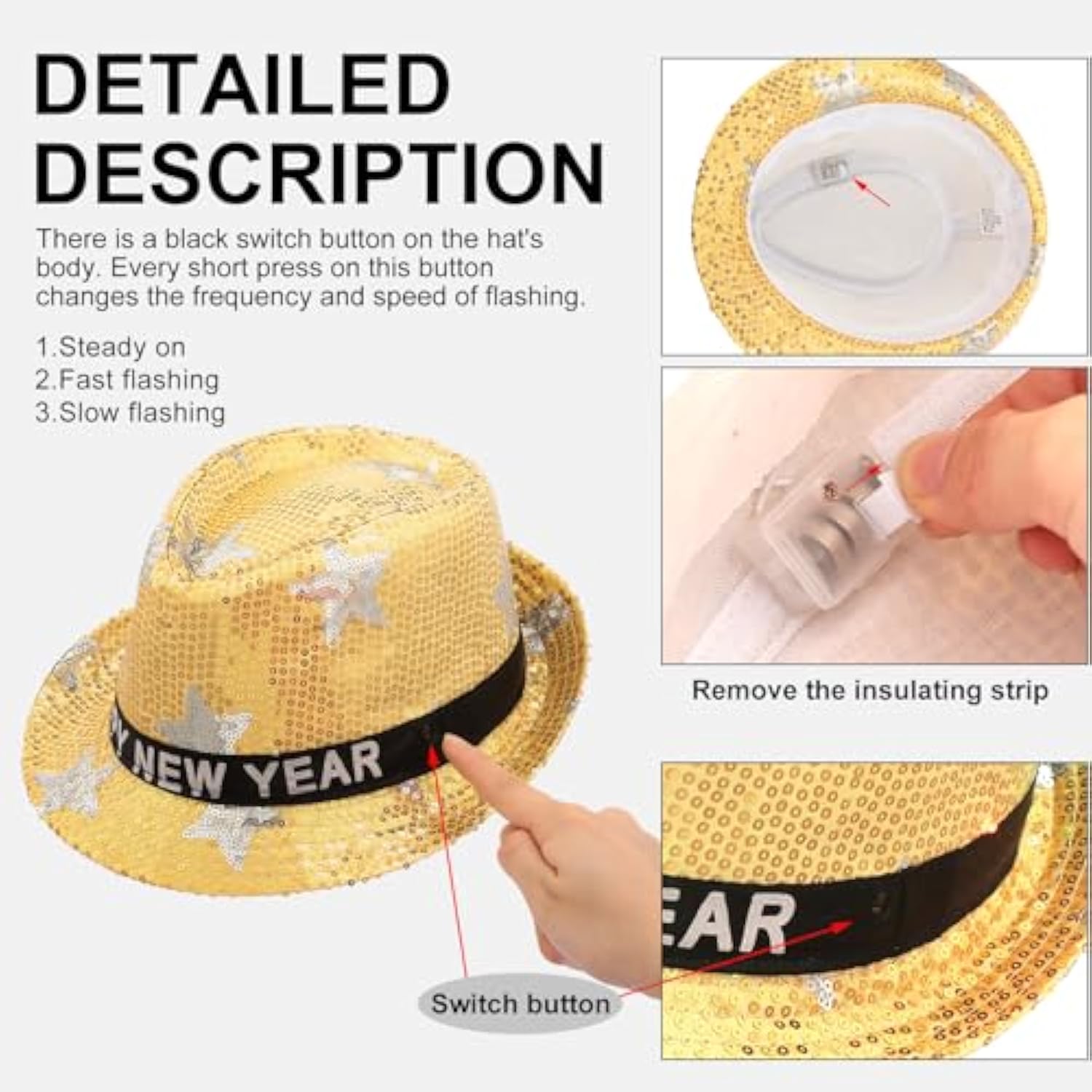 9-Piece LED Sequin Party Hats with 3 Light Modes for New Year Eve Favors