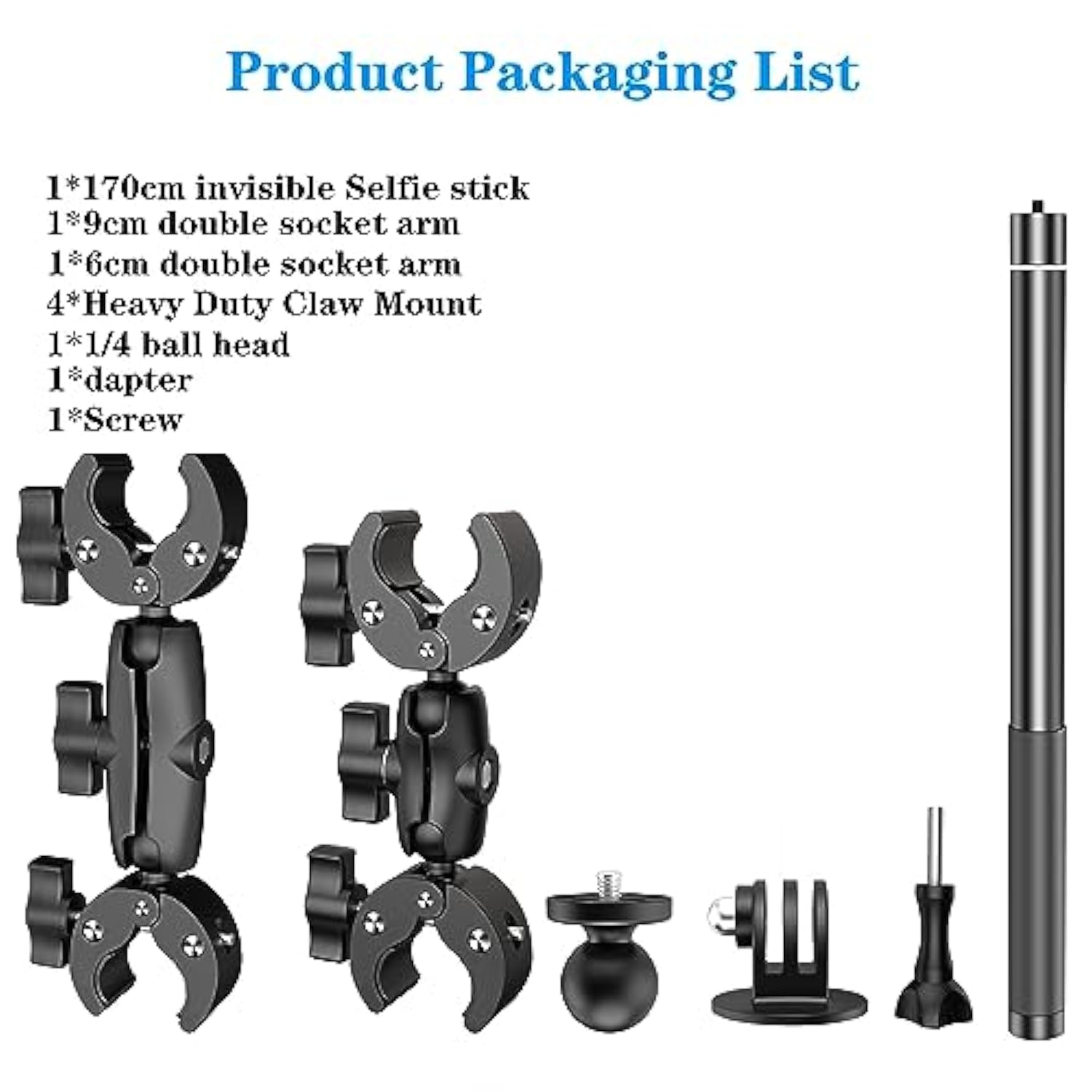 Motorcycle Bike Handlebar Double Clamp Mount And 67Invisible Selfie Stick For Insta360 X4/X3/X2/Xone/Go2/3 Action Camera