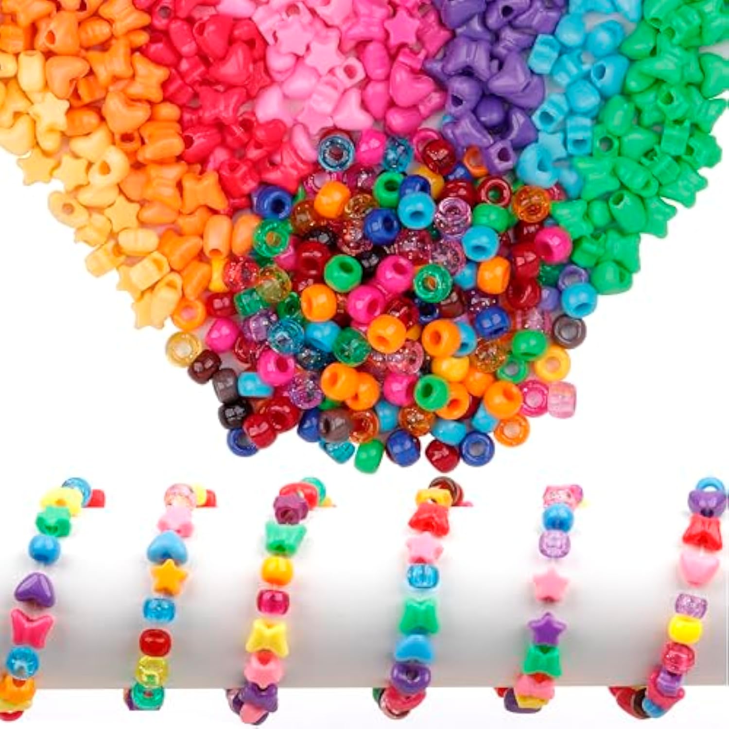 900pcs Colorful Pony Beads – 6x9mm Plastic Beads for Bracelets & Crafts