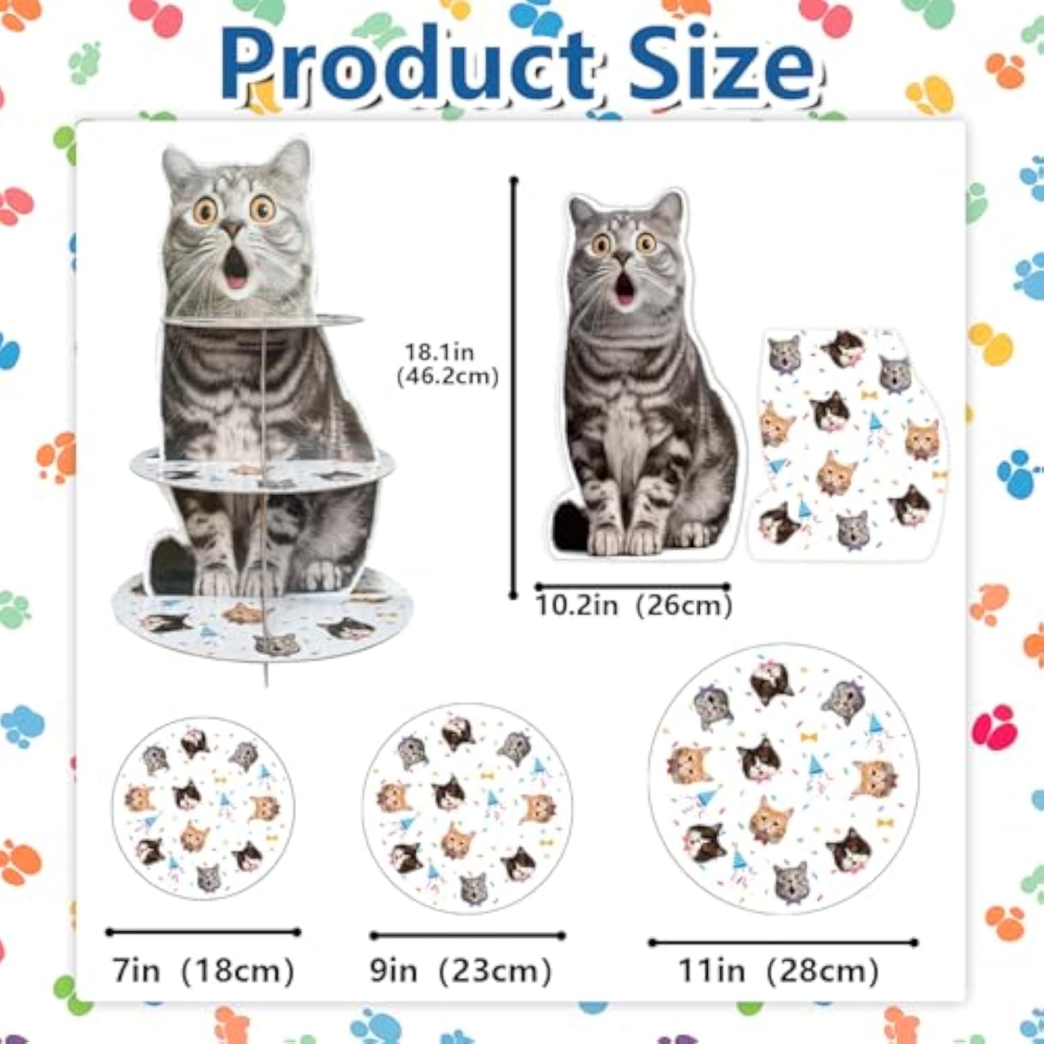 2 Pack Cat Cupcake Stand Birthday Party Decorations Supplies, Cat 3 Tier Cardboard Cupcake Stand Cup Cake Tower Display Dessert Holder Set For Birthday Party Decor Supplies Favors