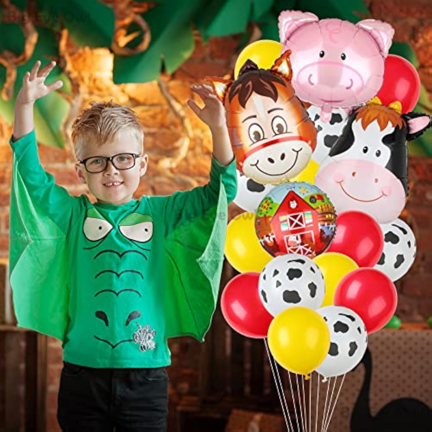 Farm Animal Balloons Set Pig Cow Horse Donkey Head Shaped Mylar Foil Cow Print Latex Balloon For Barnyard Farm Theme Birthday Party Supplies Decorations