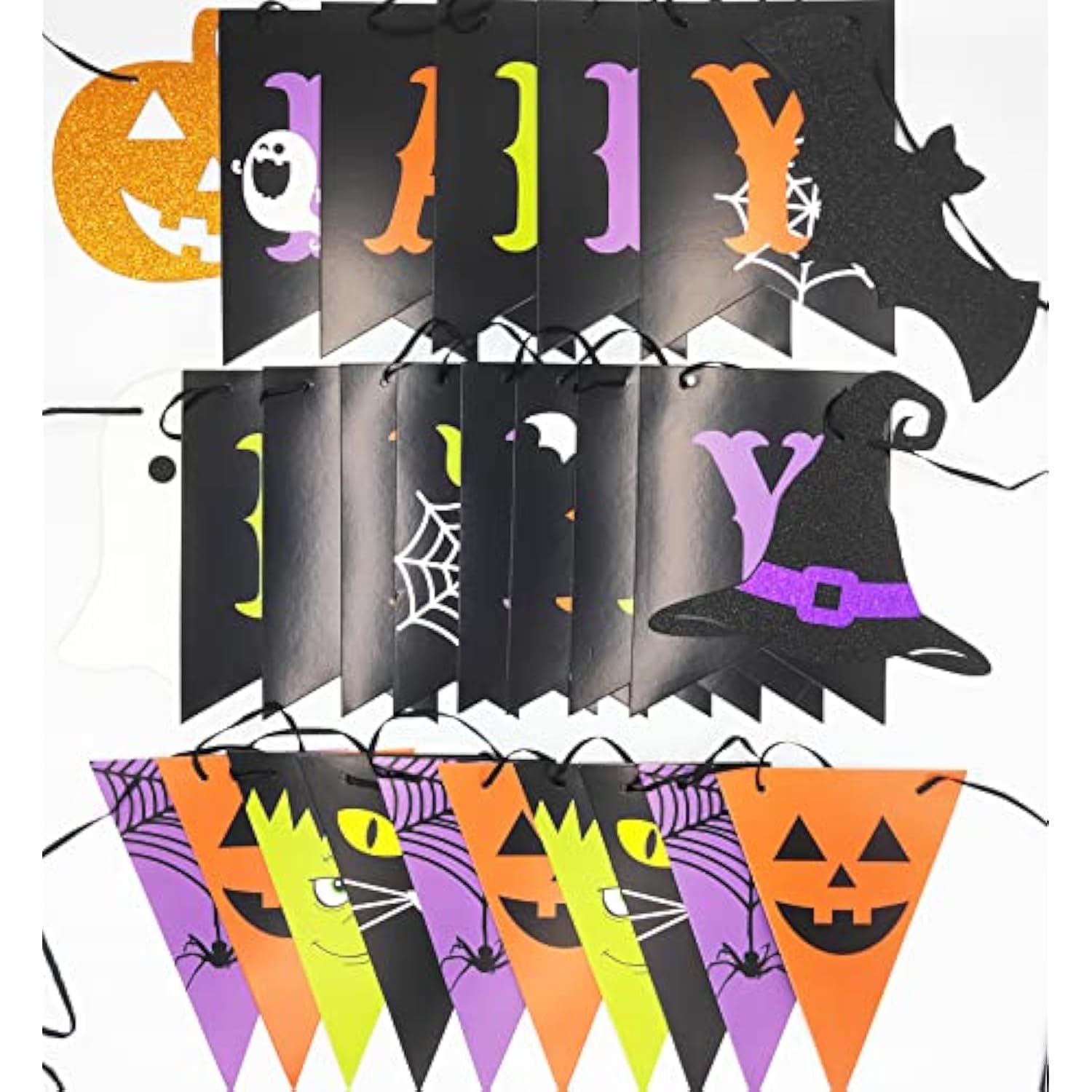 Colorful Halloween Happy Birthday Banner Pumpkin Ghost Pennant Party Decorations