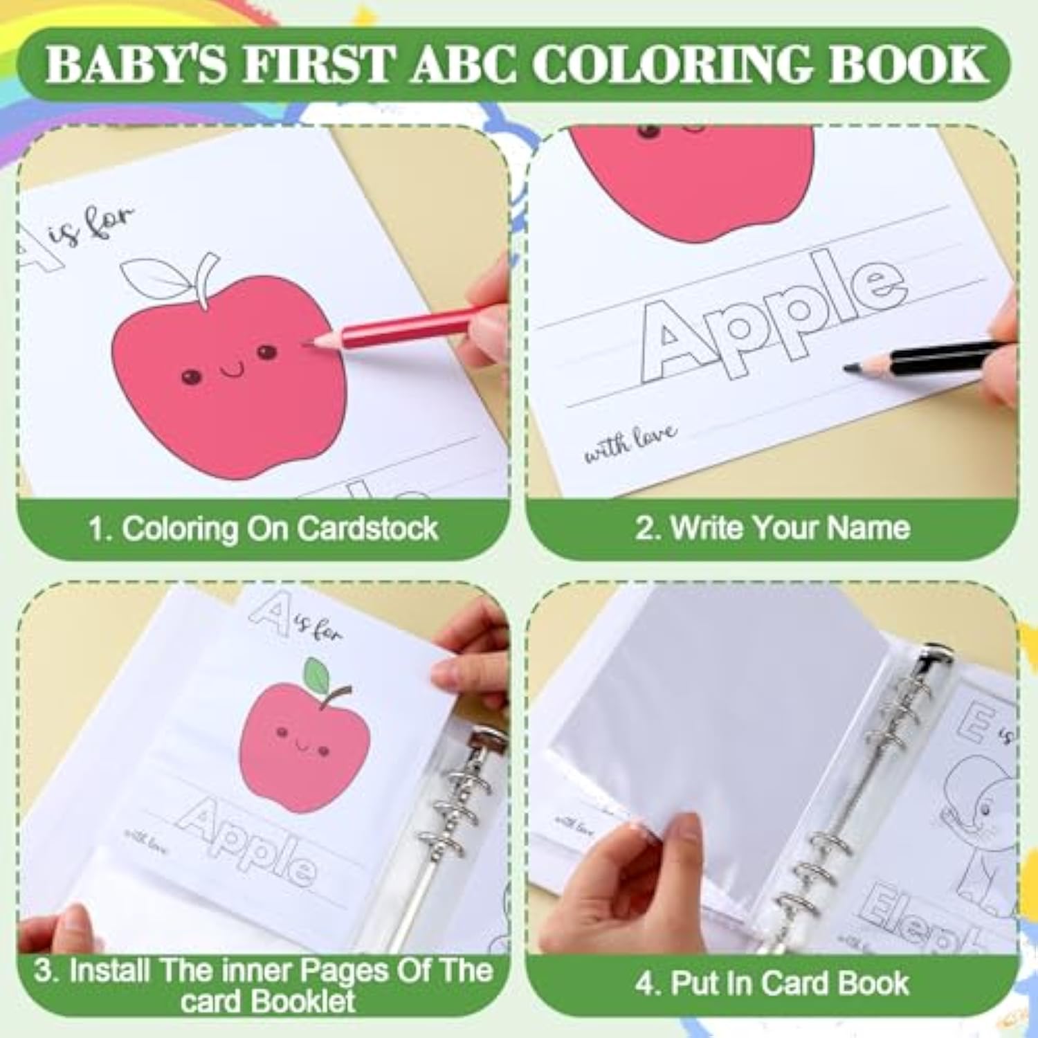 Baby'S First Abc Book With 24 Colored Pencil, Baby Shower Keepsake Game Activity, Alphabet Coloring Guest Book, Alphabet A To Z Coloring Cards Interactive Keepsake For Guests(Mixed)