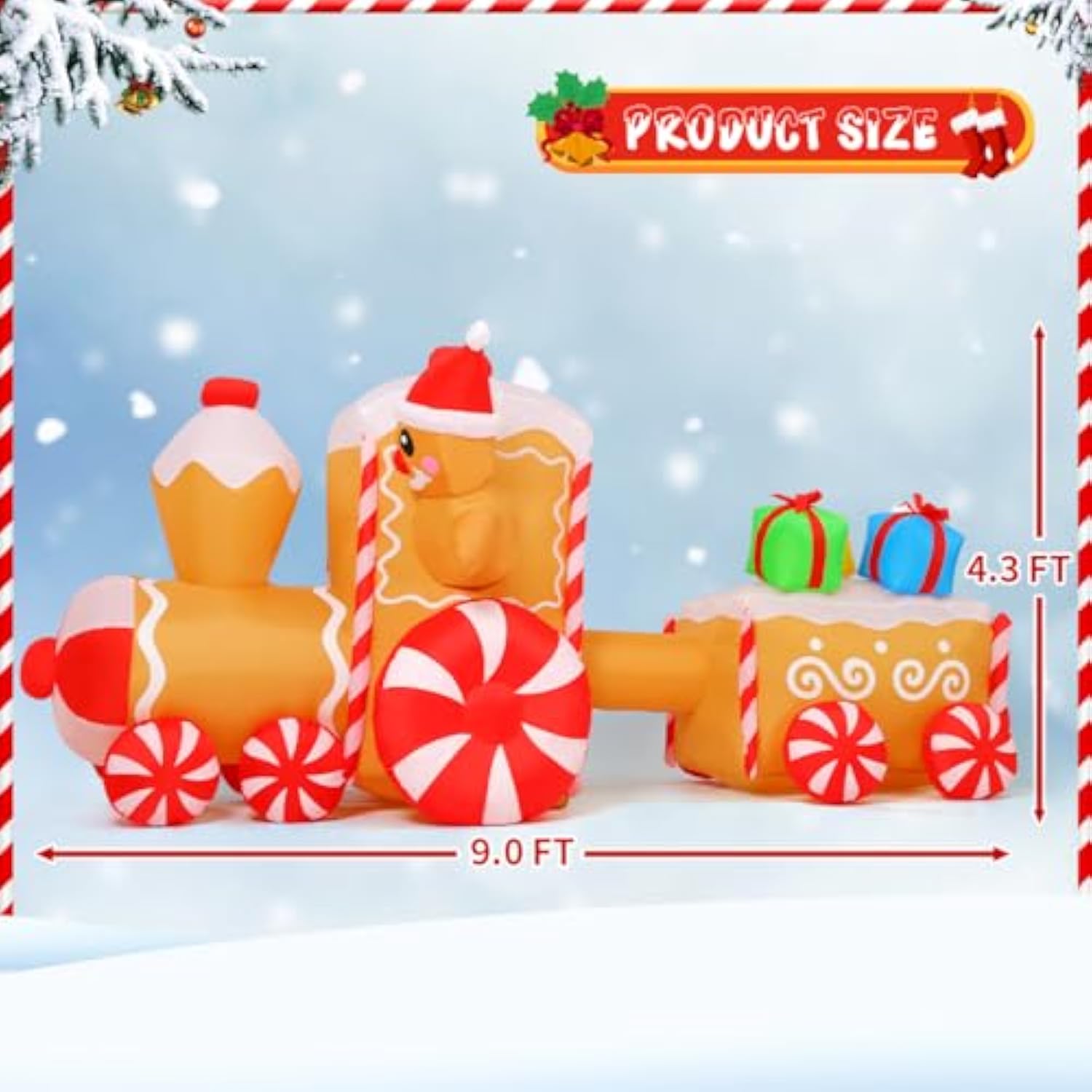 9 Ft Length Christmas Inflatables Outdoor Decoration Blow Up Gingerbread Man Train With Built-In Leds For Indoor Yard Ga