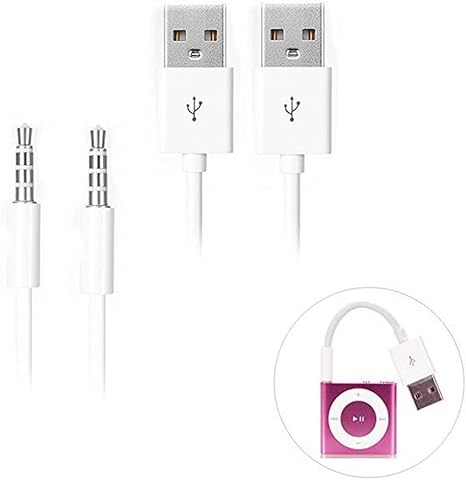 2 Pack USB Sync & Charging Cable for iPod Shuffle 3.5mm Jack to USB Adapter