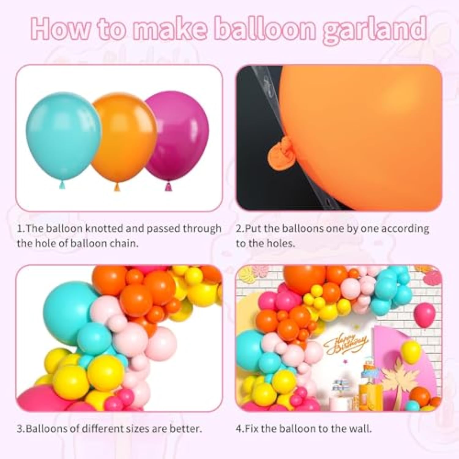 Pink Yellow Orange Balloon Garland, 131Pcs And Arch With Rose Red Blue Latex Balloons, Balloons For Girls Birthday, Tropical Fiesta Party Decorations