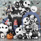 Halloween Balloon Arch Kit - Black & White Skeleton Garland with Star and Skull Foil Balloons