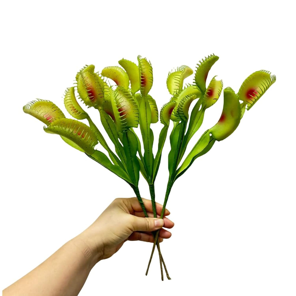 3 Stems 13" Green Artificial Venus Flytrap Plant Fake With 8 Flower Heads For Vase Bouquet And Home Outdoor Garden Wedding Festival Decoration,Halloween Decorations And Botanical Houseplant Displays