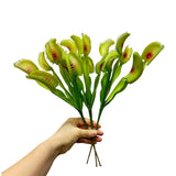 3 Stems 13" Green Artificial Venus Flytrap Plant Fake With 8 Flower Heads For Vase Bouquet And Home Outdoor Garden Wedding Festival Decoration,Halloween Decorations And Botanical Houseplant Displays