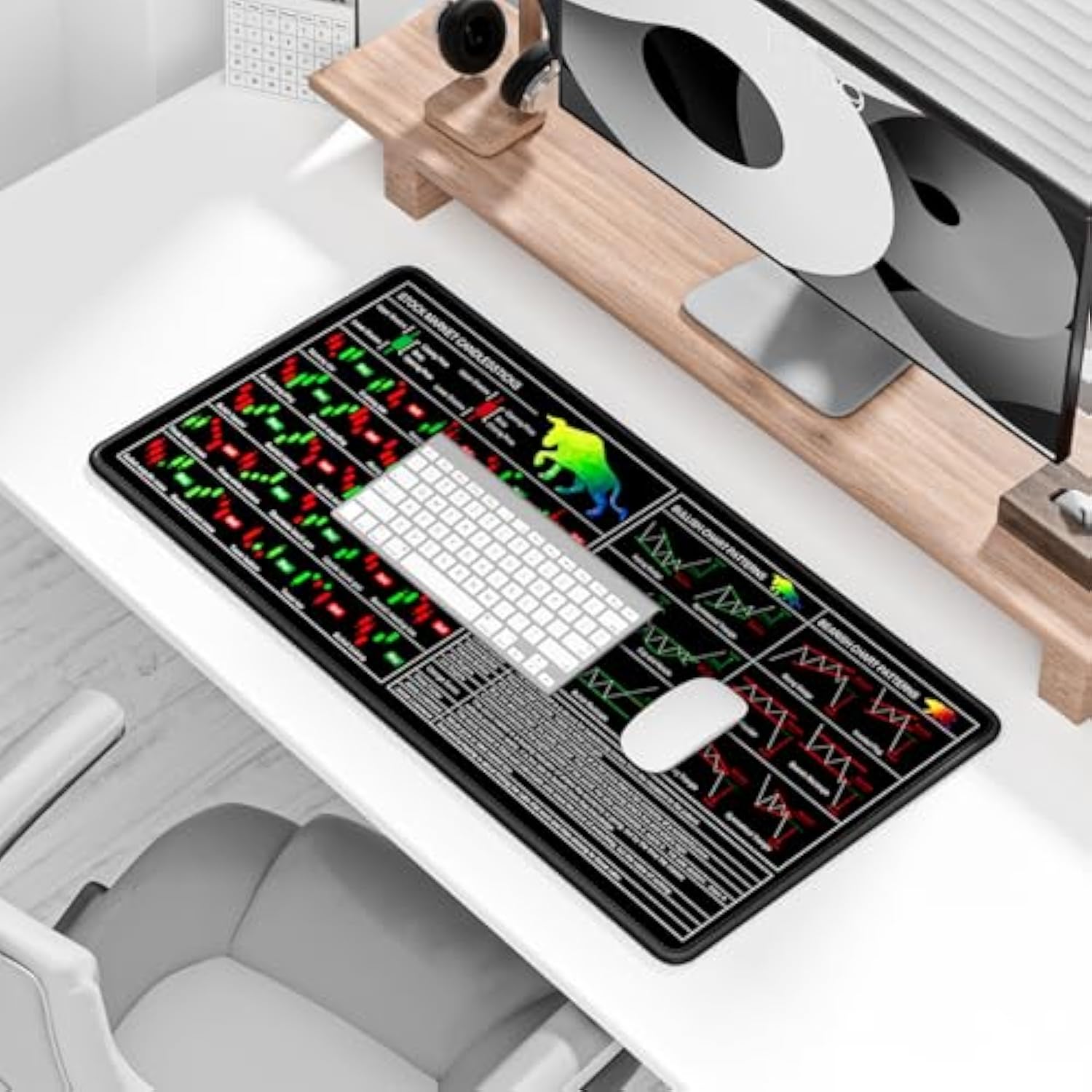 Stock Market Cheat Sheet Desk Pad, Large Gaming Mouse Pad, Big Xxl Computer Keyboard Shortcuts Keys Mat For Desktop, Office Accessories Desk Mat For Keyboard And Laptop, 31.5 X 15.7In, Black