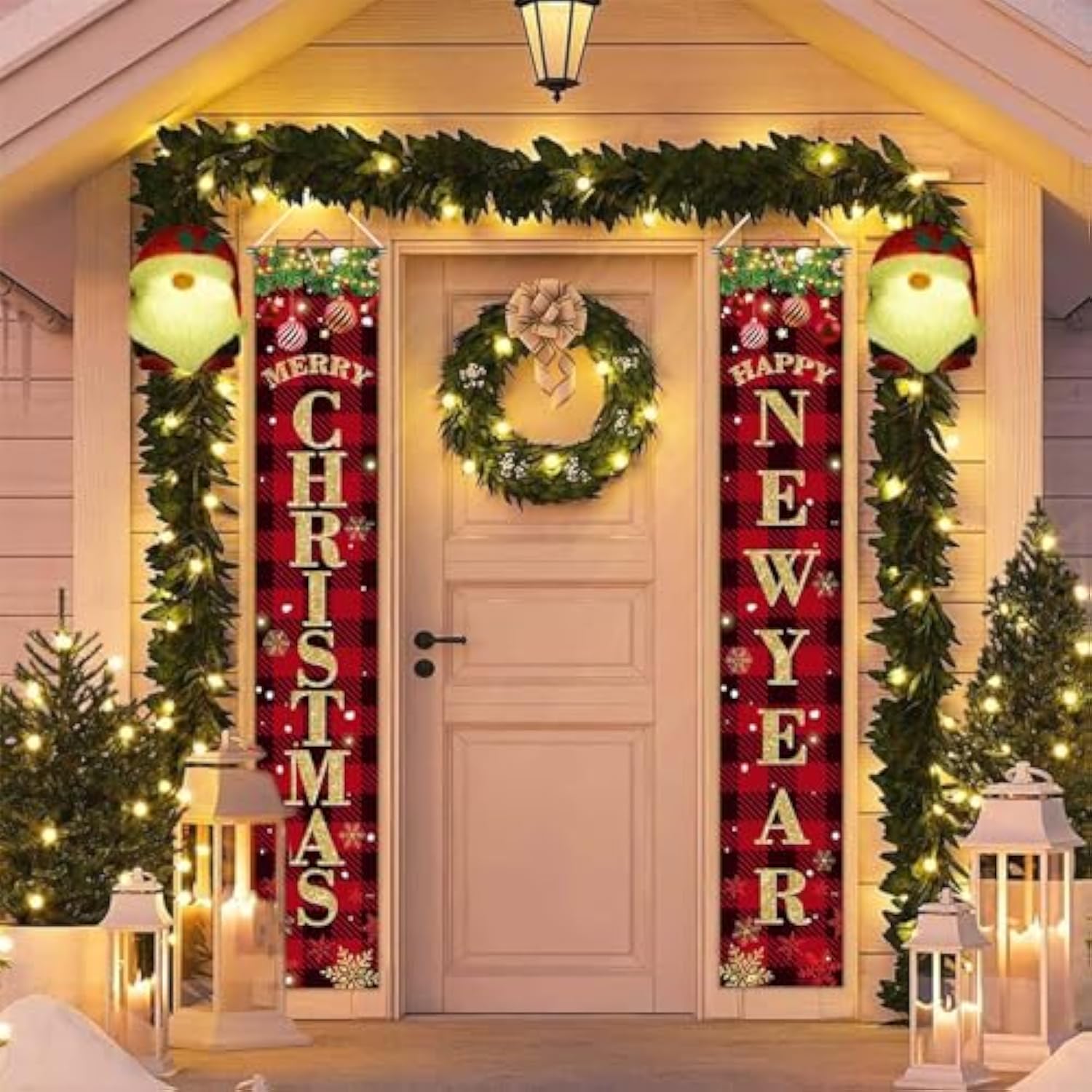 Christmas Decorations Red Black Buffalo Merry Christmas Banner 3Pcs Xmas Happy New Year Banners Holiday Party Decorations Indoor Outdoor