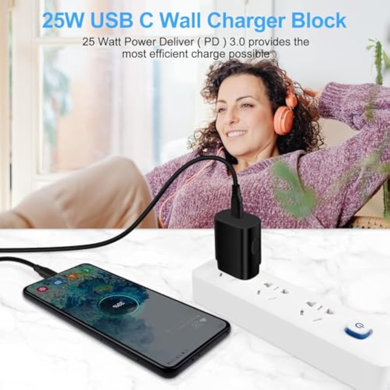 25W Samsung Super Fast Type C Charger Block For Samsung Galaxy A16 5G/A56/A14/A54/S25 Ultra/A23/S24Fe/A15/A35/A25/S23 Plus/A13/A03S/Z Fold6/A53,Pixel 9Pro 8A 7 6,10Ft Android Phone Fast Charging Cable