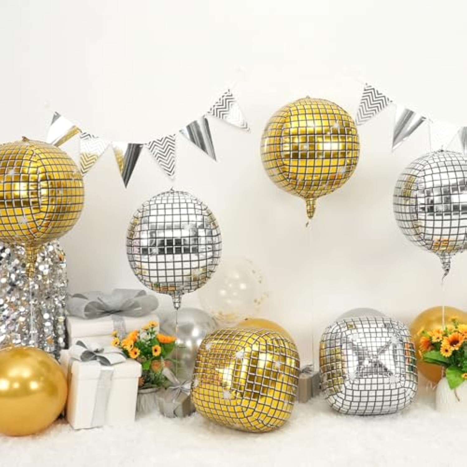 Disco Ball Balloons Gold Silver 4pcs 22in Birthday Bachelorette Decor