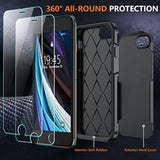 For Se Case 2022/3Rd/2020, 8/7 Case,With [2Xtempered Glass Screen Protector] [360 Full Body Shockproof] [Heavy Dropproof],Hard Pc+Soft Silicone Tpu+Glass Screen Phone Case-Black