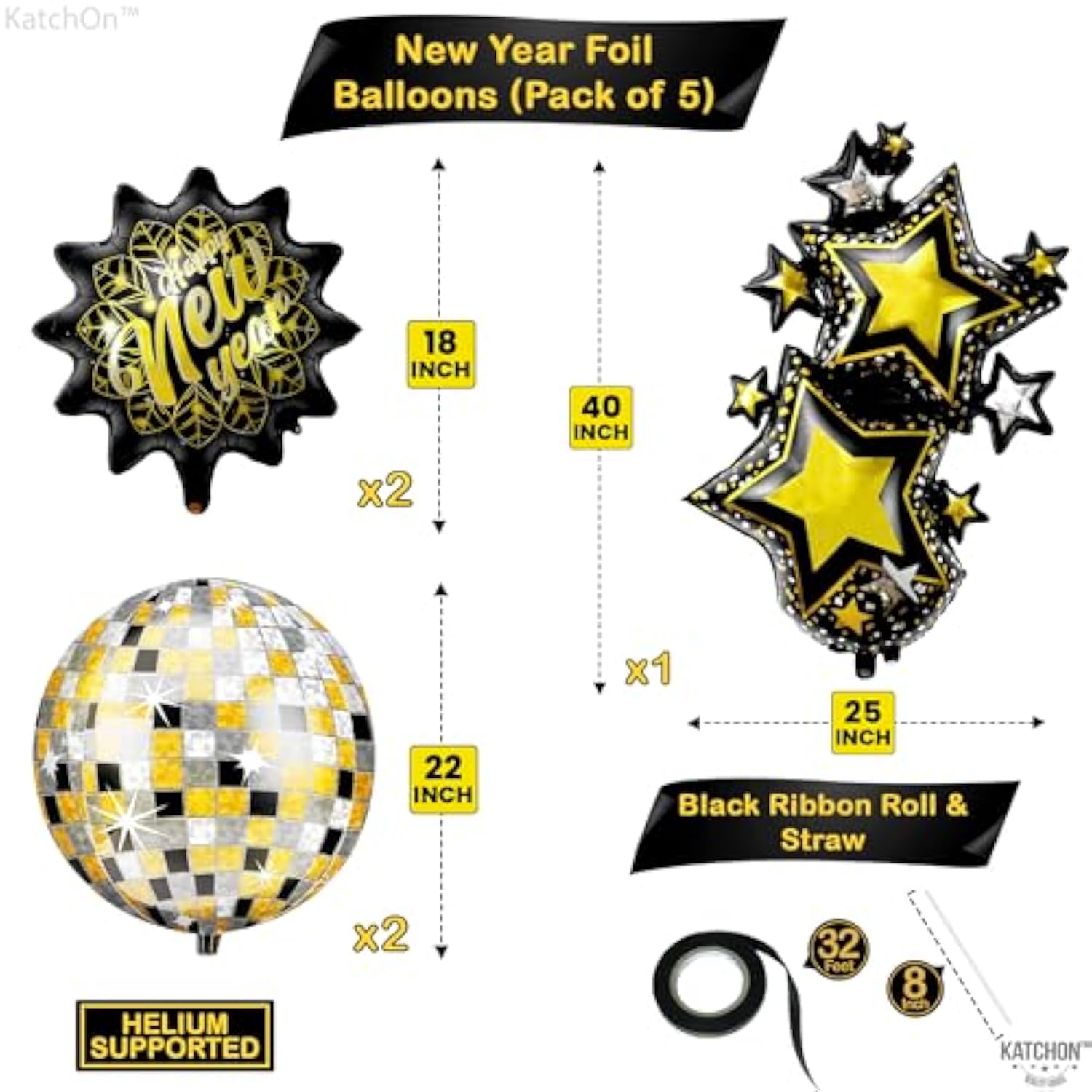 5 Giant Happy New Year 2026 Balloons Party Decorations Kit