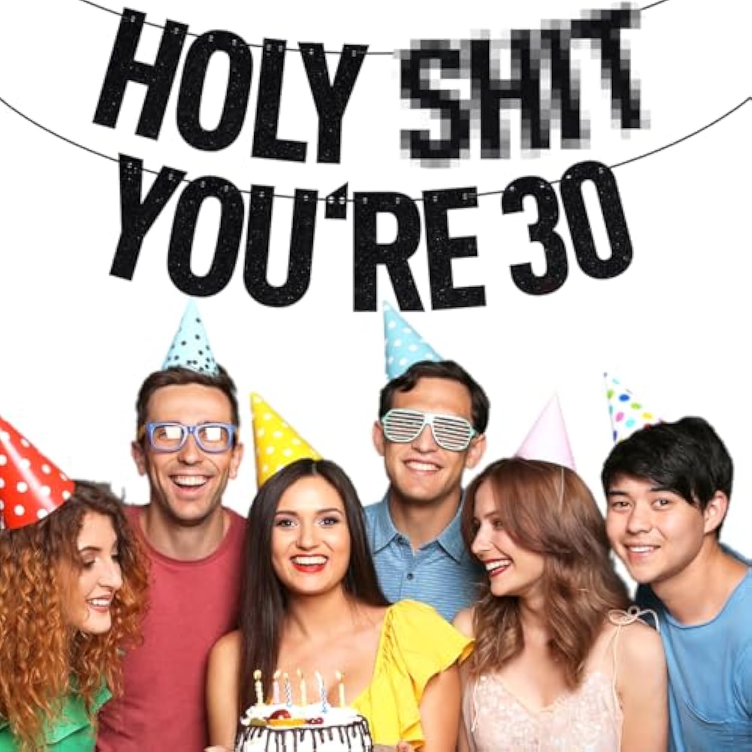 Black Glitter Holy Sh*T You'Re 30 Banner, Happy 30Th Birthday Party Décor For Men Women, Funny Death To My 20'S 30Th Birthday Party Decorations For Women Men