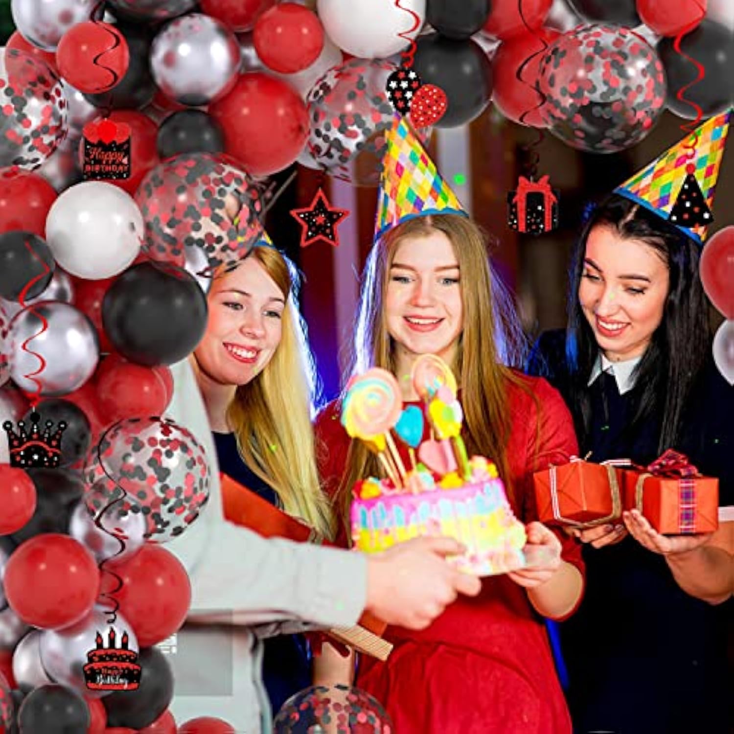 Red And Black Birthday Decorations, Red Black White Silver Balloons Ar