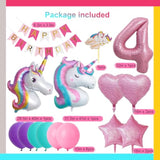 4th Unicorn Birthday Decorations for Girls Banner Cake Topper Unicorn Balloons