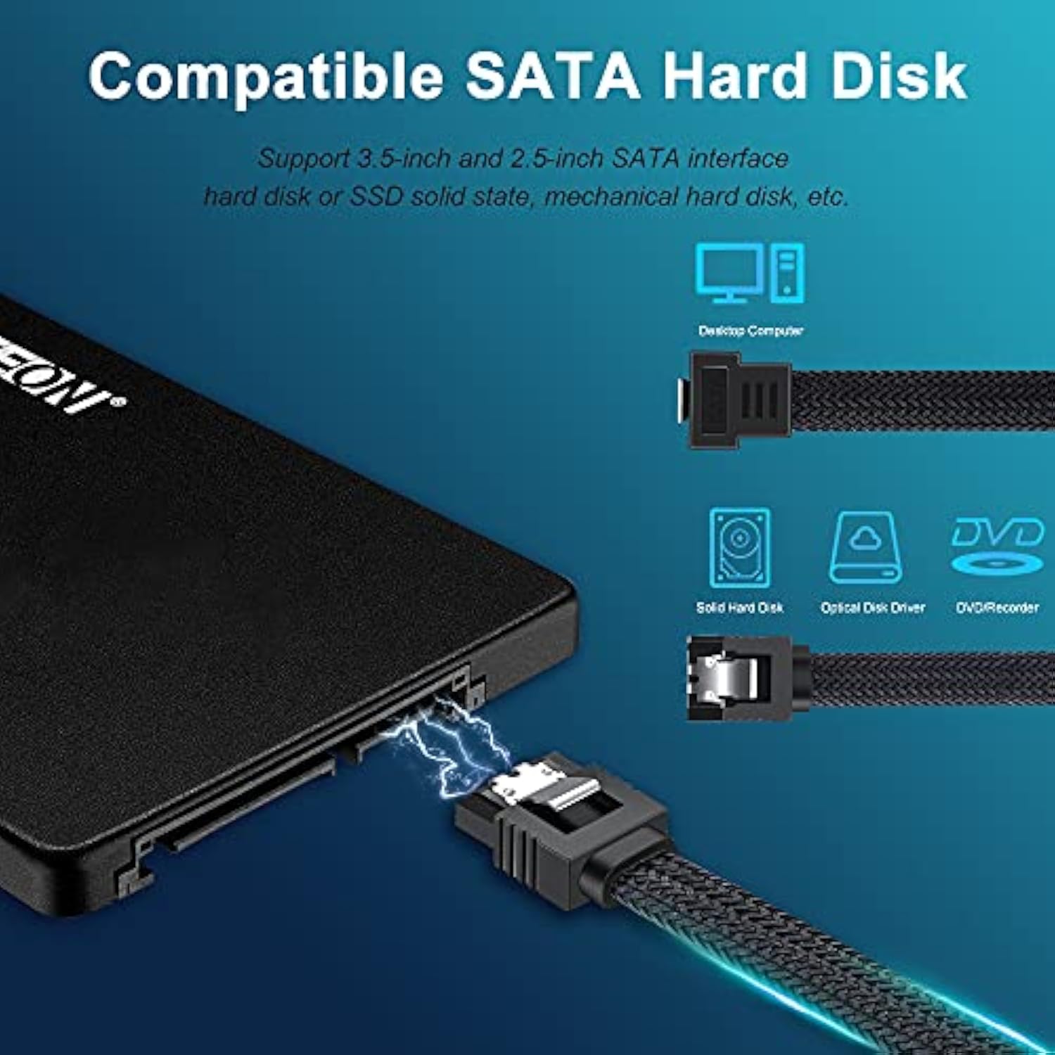 Sata Iii Cable, 6Gbps 90 Degree Right Angle Hdd Sdd Data Cable, Sata 3.0 Nylon