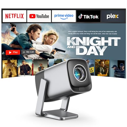 [Compatible With Netflix & Tof Real-Time Focus] Mini Projector With Wifi And Bluetooth, Silver Smart Projector 4K Support, Dolby Audio & Keystone, 210° Rotatable Stand For Home