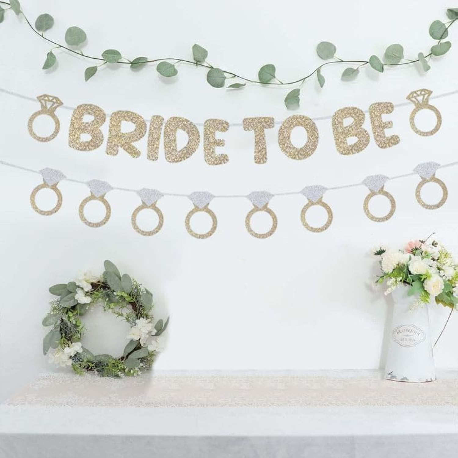 Bride to Be Banner with Diamond Ring Glitter Banner Bridal Shower Decor Gold
