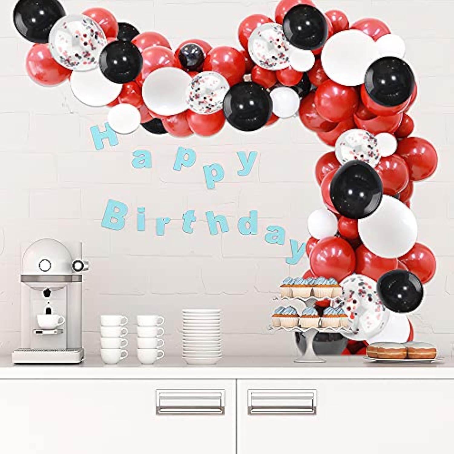 Black Red Balloons Garland Arch Kit - 120Pcs White Red Black Confetti